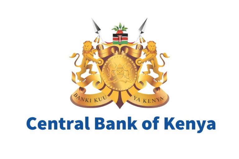 Logo officiel de la Banque centrale du Kenya avec ses armoiries dorées et l’inscription « Central Bank of Kenya » sur fond blanc.