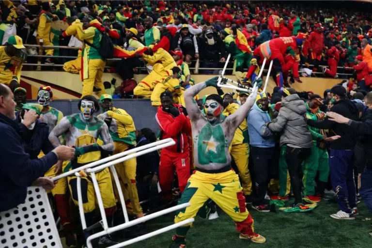 Supporters sénégalais impliqués dans des affrontements en tribunes lors de la finale de la CAN contre le Maroc.